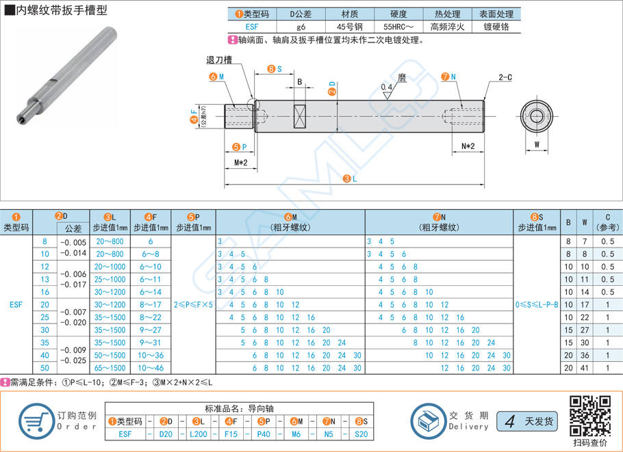 一端臺(tái)階型導(dǎo)向軸-內(nèi)螺紋帶扳手槽型規(guī)格材質(zhì)
