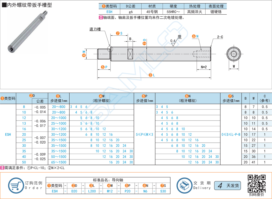 一端臺階型導(dǎo)向軸-內(nèi)外螺紋帶扳手槽型規(guī)格