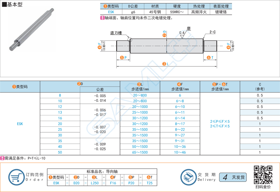 兩端臺階型導向軸-基本型規(guī)格材質(zhì)