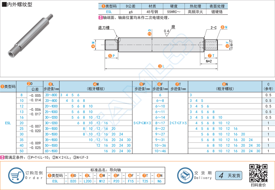 兩端臺階型導向軸-內(nèi)外螺紋型規(guī)格材質(zhì)特點