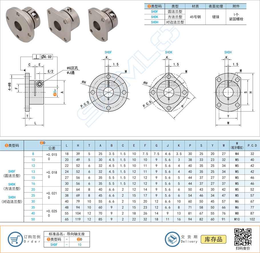 導向軸支座-法蘭型（機加工件）規(guī)格參數(shù)